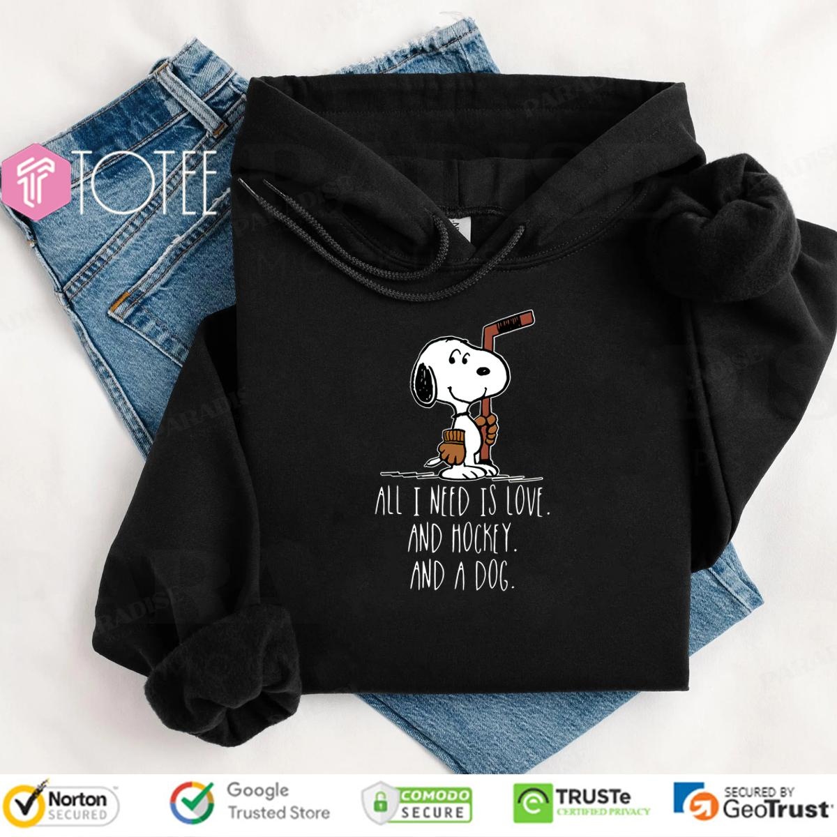 Snoopy All I Need Is Love And Hockey And A Dog hoodie