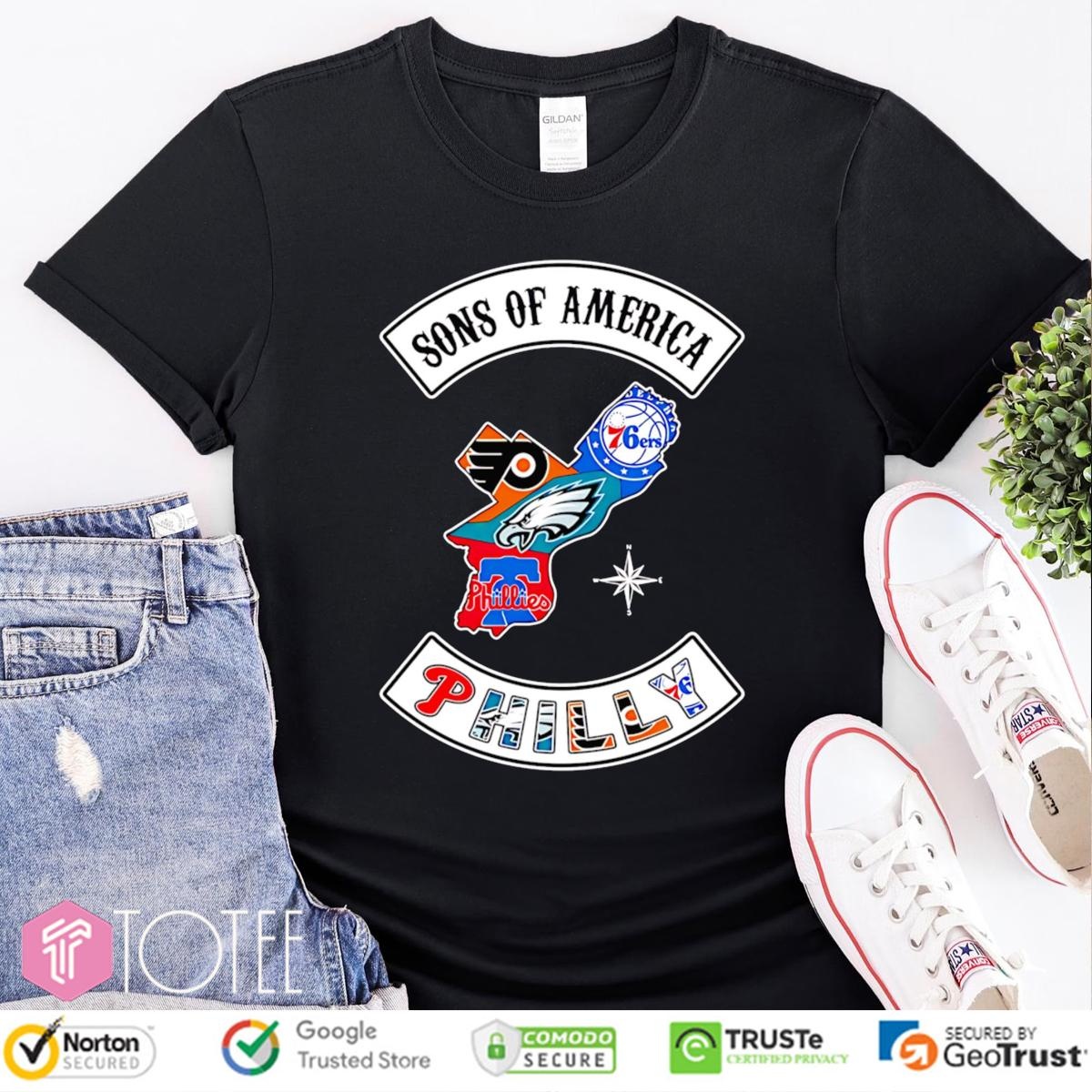 Sons Of America Philadelphia Sports Teams Parody Sons Of Anarchy Logo T-shirt